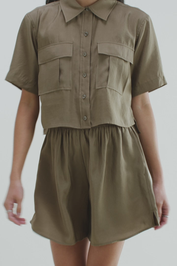 売れ筋商品|||ウィークデイ シャツ レディース トップス BEACH RESORT SHORT SLEEVE  - Shirt - dusty white Stripe Print Shirts for Women with Pockets Short Sleeve